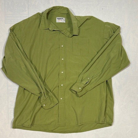 100% Cotton Wrangler Olive Green striped Men's XXL Casual Button Down Shirt - Picture 4 of 4